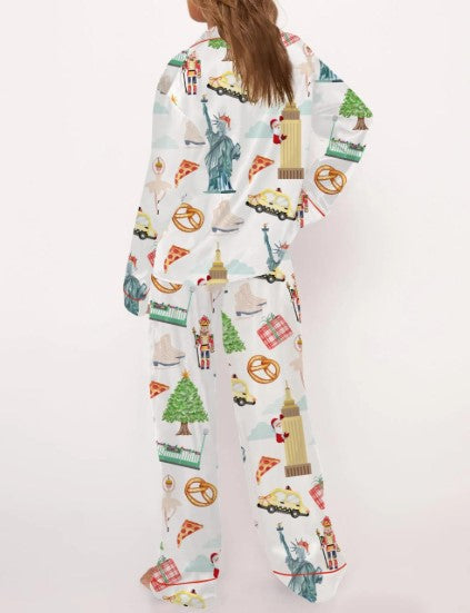 Christmas New York Satin Pajama Set For Women
