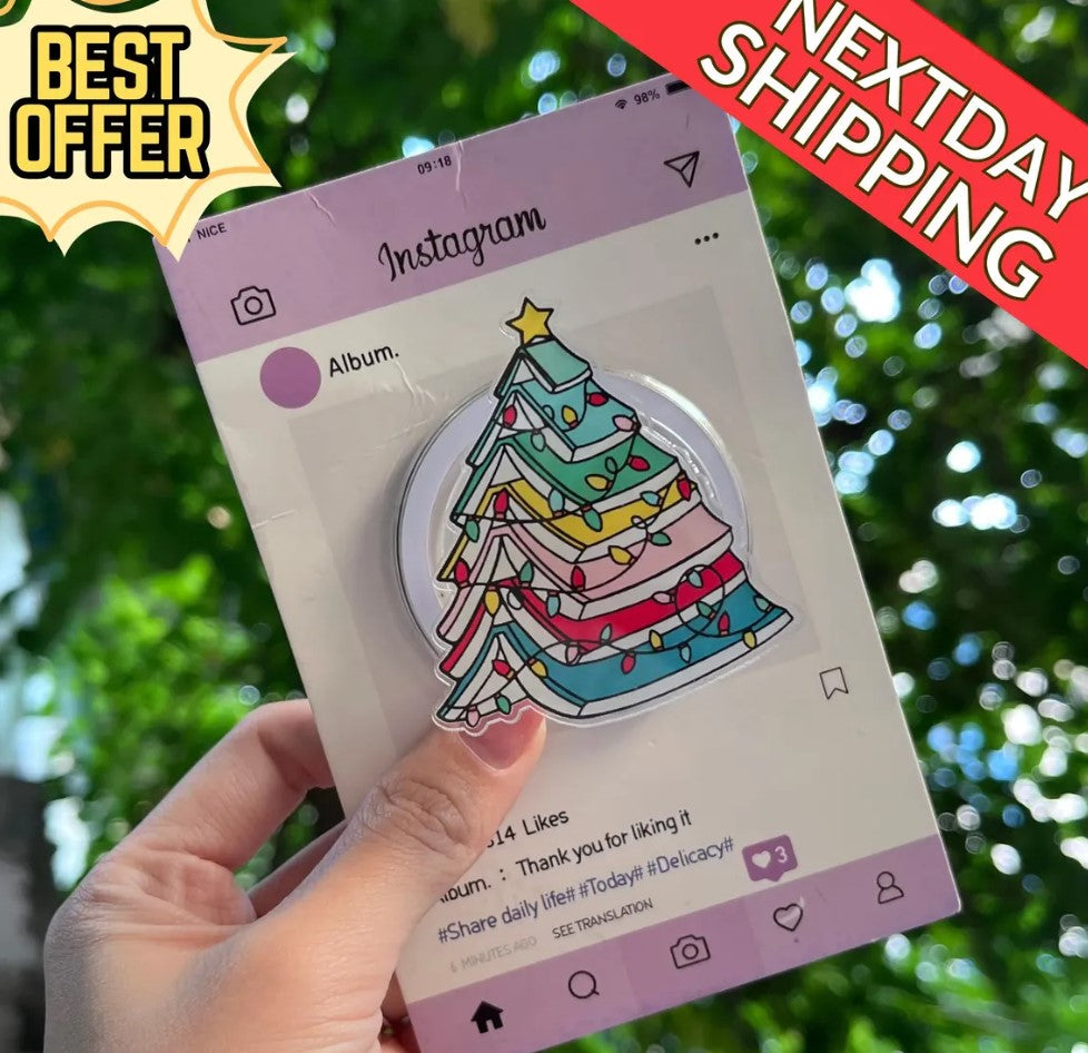 Christmas Tree Magnetic Phone Stand: Colorful Holiday Tree Phone Grip, Cute Christmas Lights Magsafe Holder, Perfect Gift for Christmas