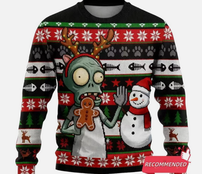 Funny Anime Zombie Graphic Ugly Christmas Sweater Fashion Holiday Party
