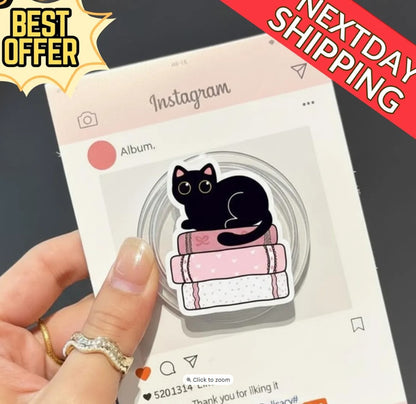 Cat on Books Magnetic Phone Grip – Cute Cat Lover Gift, Bookish Phone Accessory, Cat Lover Phone Holder, Amazing Magsafe Kindle Grip