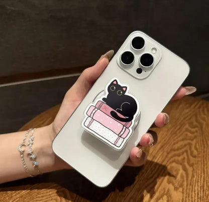 Cat on Books Magnetic Phone Grip – Cute Cat Lover Gift, Bookish Phone Accessory, Cat Lover Phone Holder, Amazing Magsafe Kindle Grip