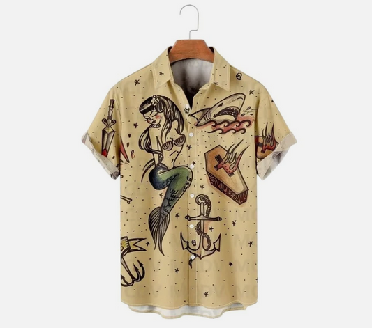 Men's Hawaiian Shirts Mermaid Ocean Element Retro Print