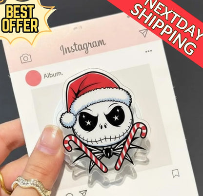 Spooky Santa Skeleton Magnetic Phone Grip – Candy Cane Holiday Holder, Christmas MagSafe Accessory for Phones, Amazing Christmas gift