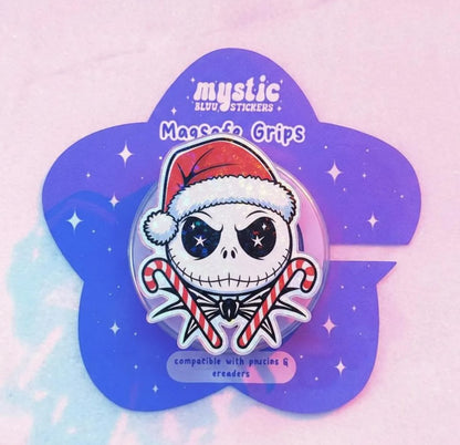 Spooky Santa Skeleton Magnetic Phone Grip – Candy Cane Holiday Holder, Christmas MagSafe Accessory for Phones, Amazing Christmas gift