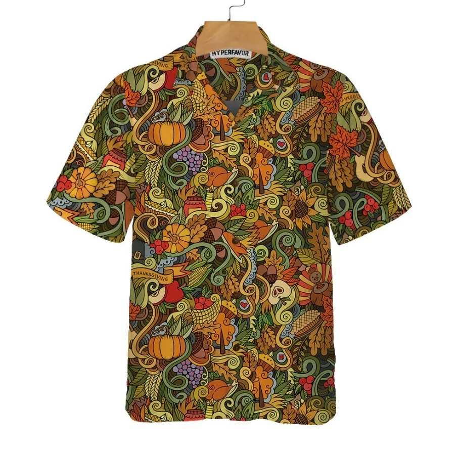 Thanksgiving Autumn Symbols Hawaiian Shirt, Unique Thanksgiving Shirt