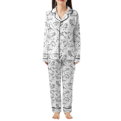 lVintage Dinosaur Pajama Set – Black & White Prehistoric Print Seepwear for Adults, Cute Retro Dino Loungewear Gift