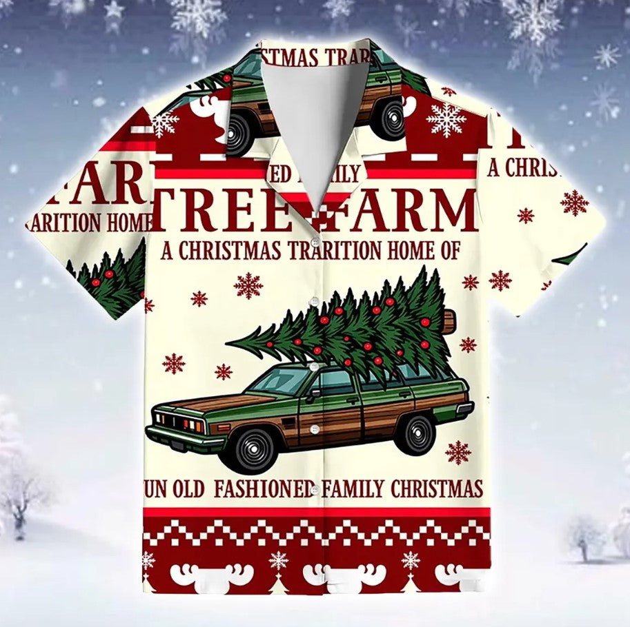 Christmas Pajama Set with Vintage Car & Tree Farm Pattern, Festive Holiday Sleepwear Featuring Snowflakes Trees, Cozy Gift for Adults