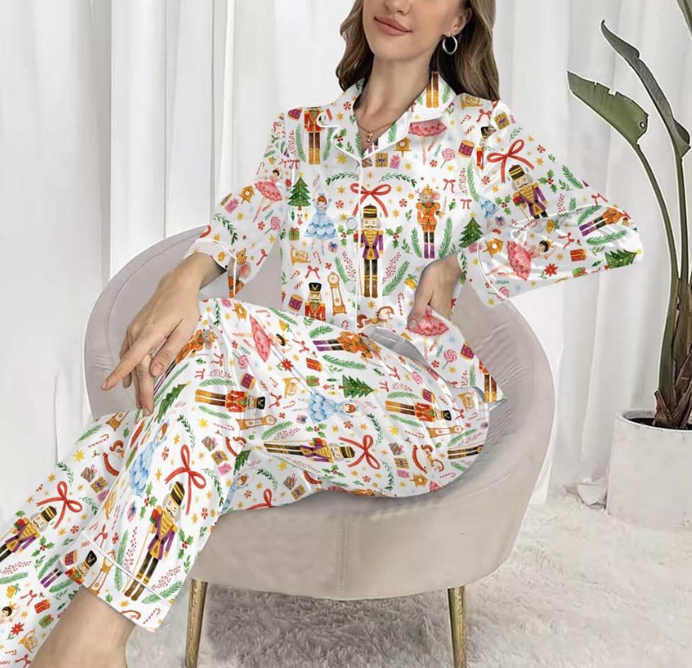 Christmas Nutcracker Ballet Holiday Party Vintage Pajama Set, Santa Ballet Nutcracker Sleepwear, Gifts Women Party Pajamas