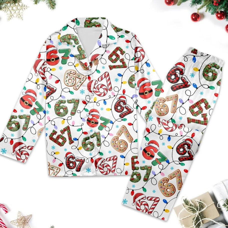 Six Seven Christmas Pajamas Set, 67 Pajama Set, 67 Trendy Viral Sleepwear, Gen Z Gen Alpha Xmas Loungewear Gift, 67 Christmas Pjs Clothing
