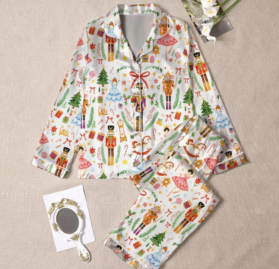Christmas Nutcracker Ballet Holiday Party Vintage Pajama Set, Santa Ballet Nutcracker Sleepwear, Gifts Women Party Pajamas