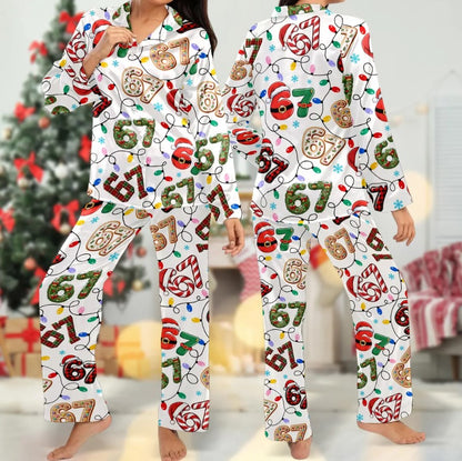Six Seven Christmas Pajamas Set, 67 Pajama Set, 67 Trendy Viral Sleepwear, Gen Z Gen Alpha Xmas Loungewear Gift, 67 Christmas Pjs Clothing
