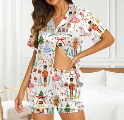 Christmas Nutcracker Ballet Holiday Party Vintage Pajama Set, Santa Ballet Nutcracker Sleepwear, Gifts Women Party Pajamas