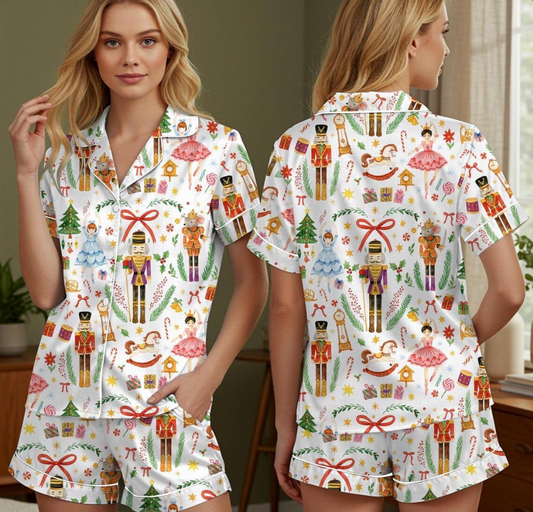 Christmas Nutcracker Ballet Holiday Party Vintage Pajama Set, Santa Ballet Nutcracker Sleepwear, Gifts Women Party Pajamas