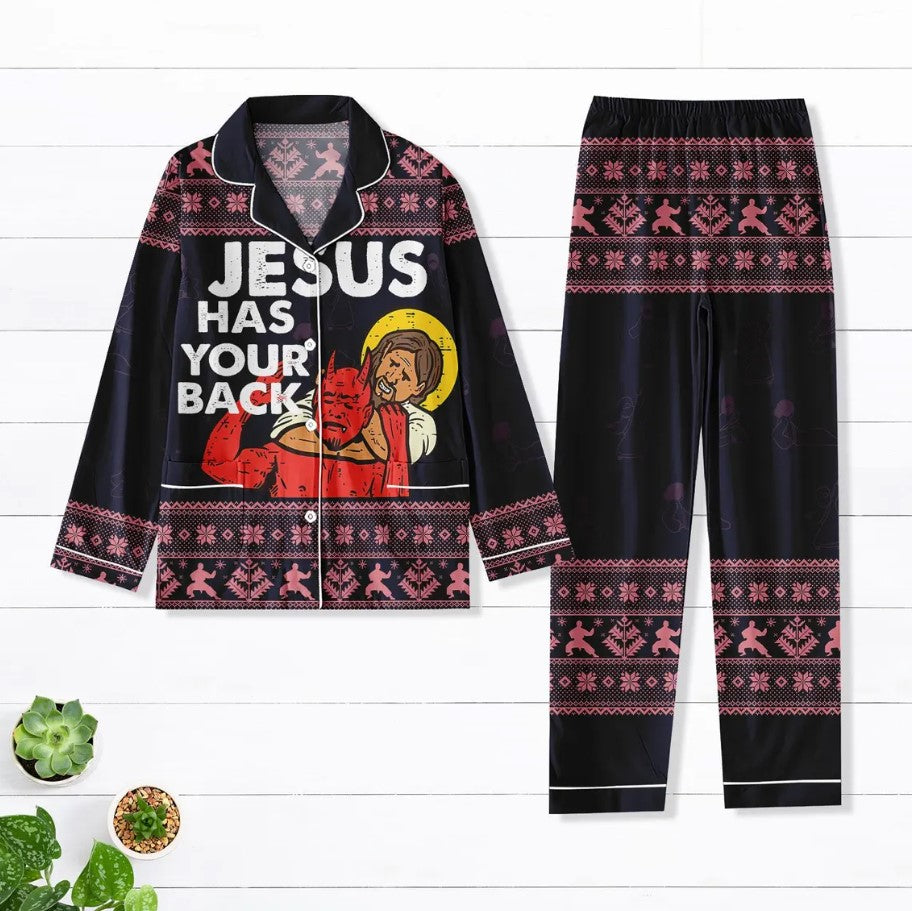 Funny Jesus Christmas Pajamas Set, Jesus Has Your Back Holiday Pjs, Christian Pajamas Family, Funny Meme Shirt, Xmas Gift For Her Him