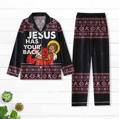 Funny Jesus Christmas Pajamas Set, Jesus Has Your Back Holiday Pjs, Christian Pajamas Family, Funny Meme Shirt, Xmas Gift For Her Him