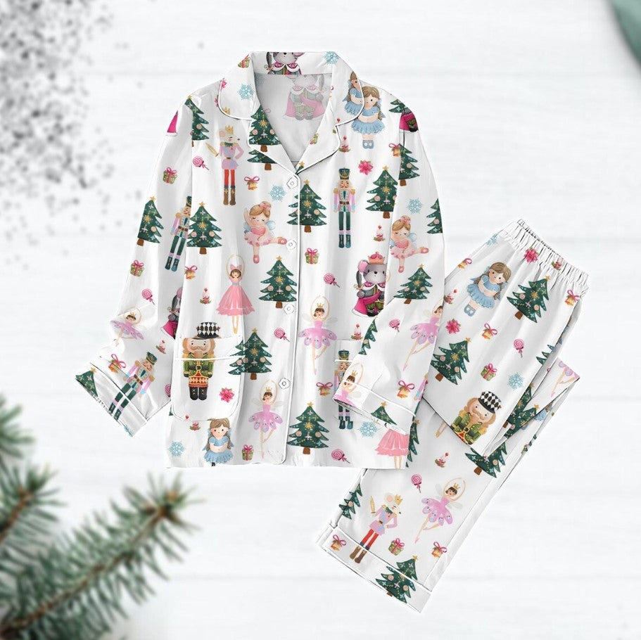 Christmas Pink Nutcracker Pajamas Set, Pink Fairy Women Pajamas, Nutcracker Ballet Xmas Pajamas, Winter Holiday Gift For Her