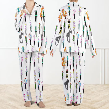 Hashira Demon Killer Silky Satin Pajama Set For Women, Silky Anime Sleepwear, Demon Slayer Inspired Pajama Set for Fans