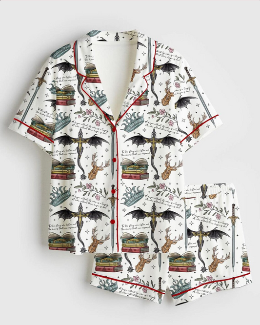 Fourth Wing Dragon Fantasy Wing Bookish Reading Satin Pajama Set, Christmas Winter Bookish Xmas Sleepwaer Pjs, Santa Gifts Nightwear For Her