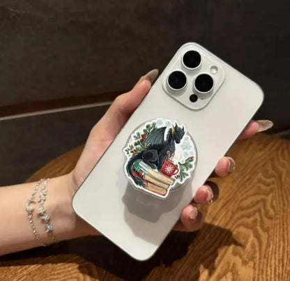 Dragon with Books Magnetic Kindle Stand: Cute Fantasy Dragon Phone Grip, Kawaii Holiday Phone Holder, Gift for Book Lovers and Fantasy Fans