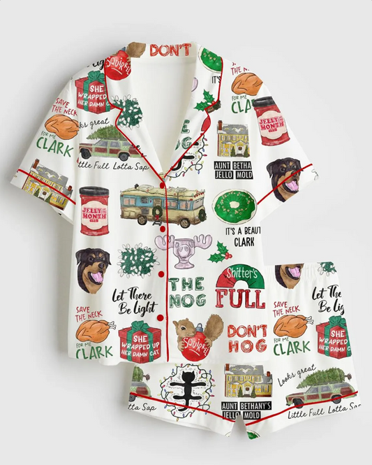 Griswold It's A Beaut Clark Christmas Jolliest Bunch Shitters Full Satin Pajama, Pajamas Party Xmas Santa Nightwear, Christmas Gifts For Her