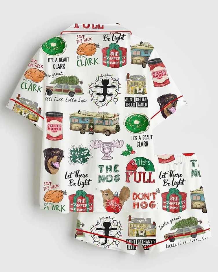 Griswold It's A Beaut Clark Christmas Jolliest Bunch Shitters Full Satin Pajama, Pajamas Party Xmas Santa Nightwear, Christmas Gifts For Her