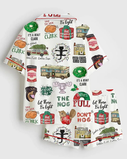 Griswold It's A Beaut Clark Christmas Jolliest Bunch Shitters Full Satin Pajama, Pajamas Party Xmas Santa Nightwear, Christmas Gifts For Her