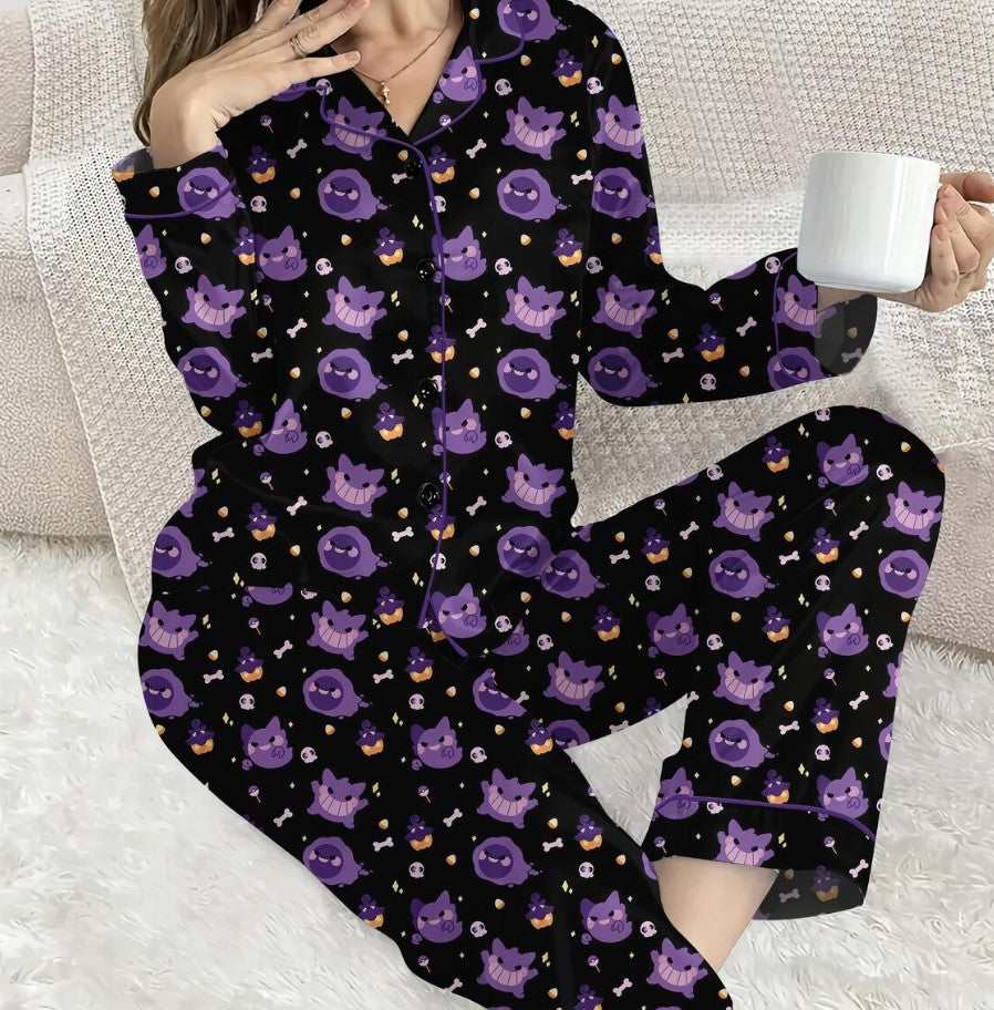 Halloween Gengar Family Pajamas Set, Poke Dream pyjamas, Pajamas For Couple, Gift For Him, Poke Lover Y2K Crewneck, Family pajamas PSH1825
