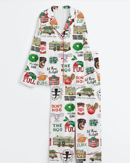 Griswold It's A Beaut Clark Christmas Jolliest Bunch Shitters Full Satin Pajama, Pajamas Party Xmas Santa Nightwear, Christmas Gifts For Her