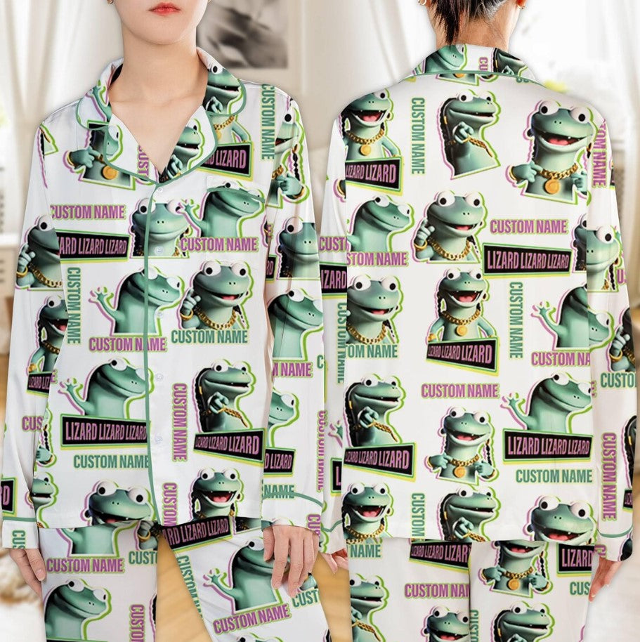 Pesonalized Lizard Lizard Lizard Meme Pajamas Set Funny Meme Lizard Pajamas Holiday Christmas Party Pajamas Set Family Matching Pajamas 04