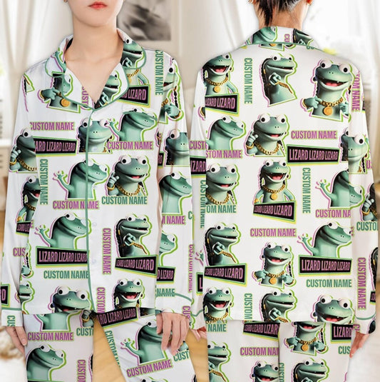 Pesonalized Lizard Lizard Lizard Meme Pajamas Set Funny Meme Lizard Pajamas Holiday Christmas Party Pajamas Set Family Matching Pajamas 04