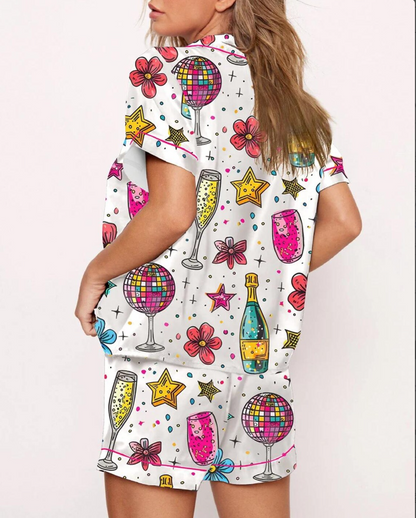 Cheers To The New Year Champagne Pajama Set, Champagne Pajama Outfit Satin, Cheers Christmas Gifts for Her Women Sleepwear Xmas