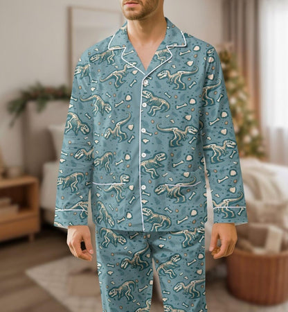 Dinosaur Long Thick PJs Set, Fossil Print Thick Pajamas, Kids Long Pajama Set, Dinosaur Pajamas, Gift for Dino Fan