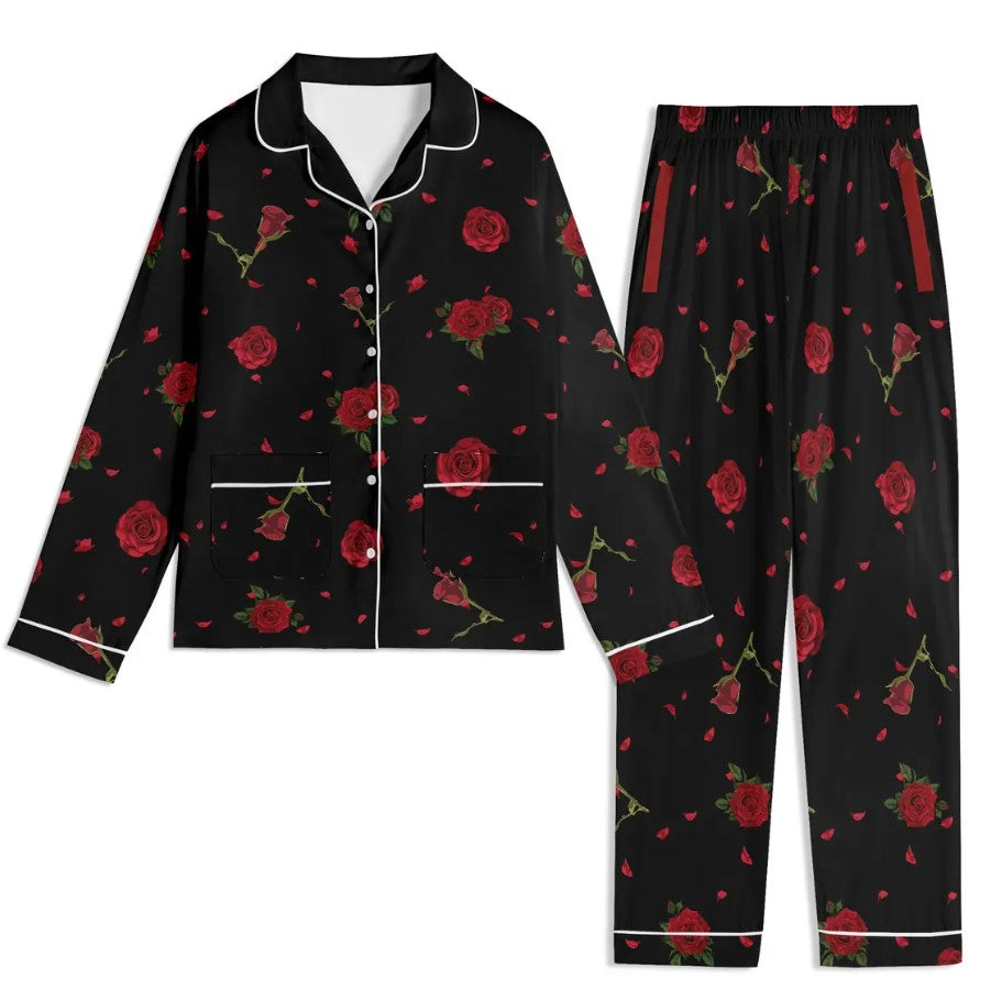 Black Rose Pajama Sets | Gothic Flower Pyjamas, Emo Girls Nightwear, Cotton Teens Loungewear, Dark Jammies Set, Victorian Goth Pajama Gifts