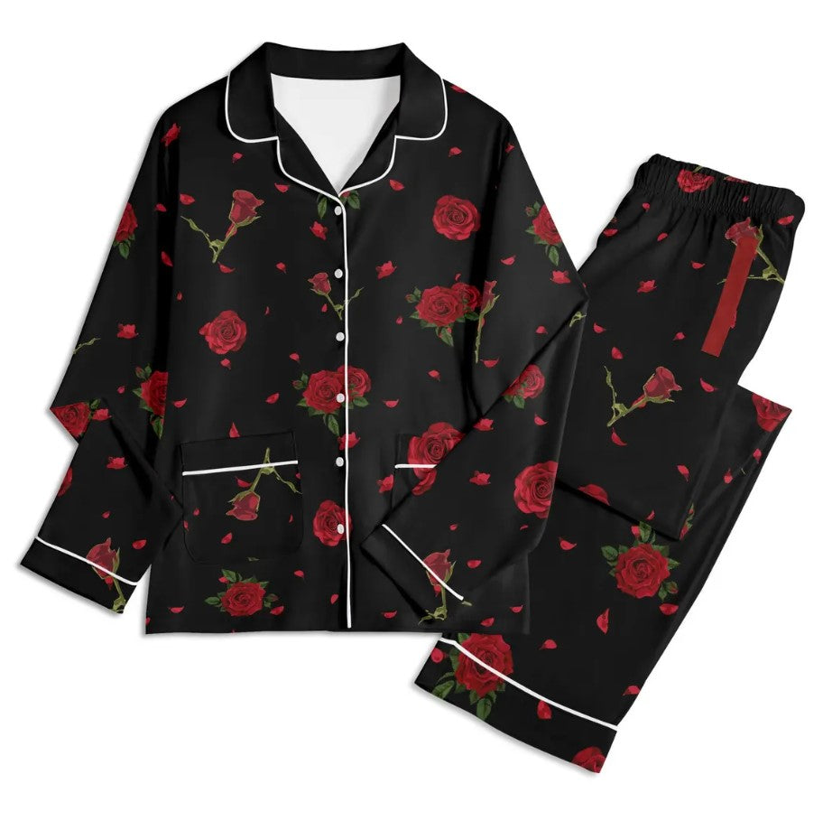Black Rose Pajama Sets | Gothic Flower Pyjamas, Emo Girls Nightwear, Cotton Teens Loungewear, Dark Jammies Set, Victorian Goth Pajama Gifts