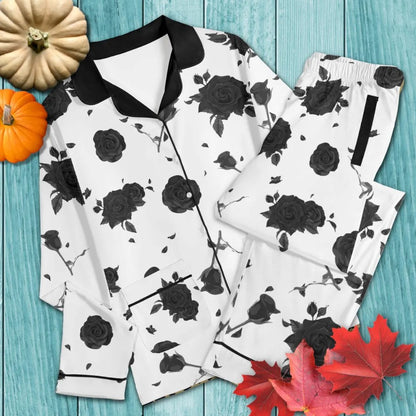 Black Roses Unisex Pajama Set | Edgy Floral Nightwear, Goth Flower Pyjamas, Monochrome Loungewear, Dark Emo Jammies, White Roses Print PJs (Copy)