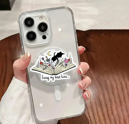 Living My Best Lives Book Magnetic Phone Grip – Fantasy Reader GripTok, Bookish Gift for Kindle & iPhone, Magsafe Phone Stand