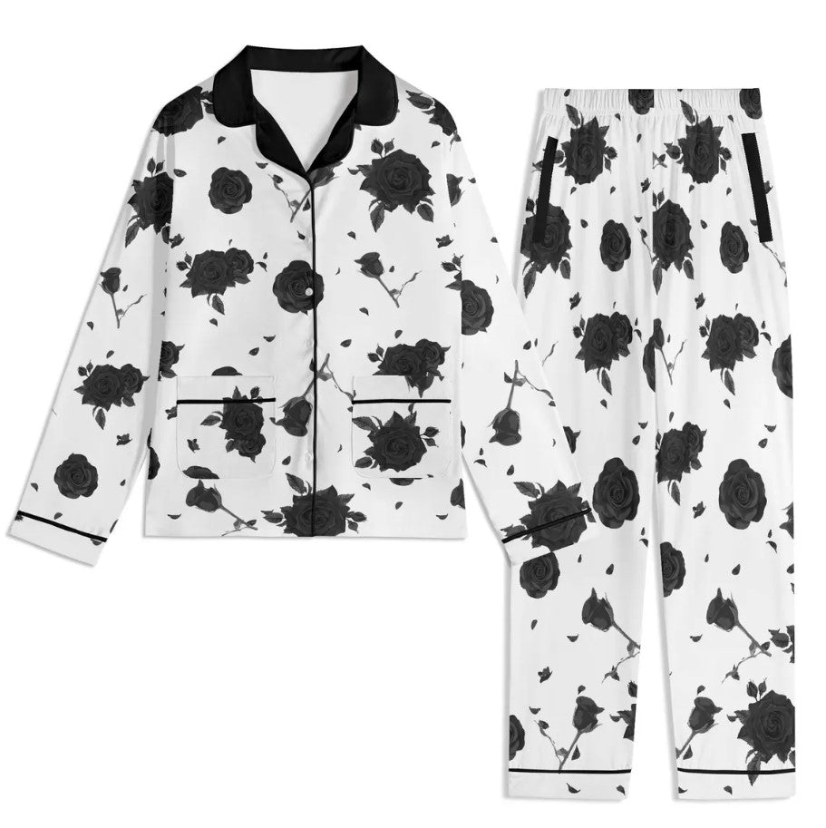 Black Roses Unisex Pajama Set | Edgy Floral Nightwear, Goth Flower Pyjamas, Monochrome Loungewear, Dark Emo Jammies, White Roses Print PJs (Copy)