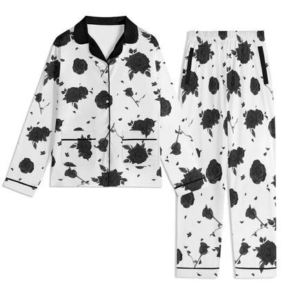 Black Roses Unisex Pajama Set | Edgy Floral Nightwear, Goth Flower Pyjamas, Monochrome Loungewear, Dark Emo Jammies, White Roses Print PJs (Copy)