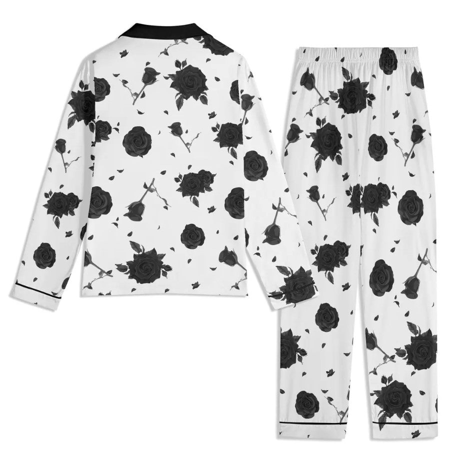 Black Roses Unisex Pajama Set | Edgy Floral Nightwear, Goth Flower Pyjamas, Monochrome Loungewear, Dark Emo Jammies, White Roses Print PJs (Copy)