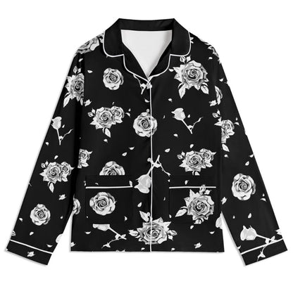 Black Roses Unisex Pajama Set | Edgy Floral Nightwear, Goth Flower Pyjamas, Monochrome Loungewear, Dark Emo Jammies, White Roses Print PJs