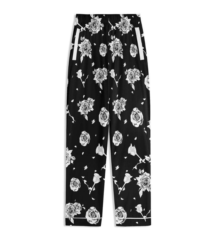 Black Roses Unisex Pajama Set | Edgy Floral Nightwear, Goth Flower Pyjamas, Monochrome Loungewear, Dark Emo Jammies, White Roses Print PJs