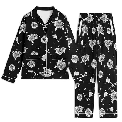 Black Roses Unisex Pajama Set | Edgy Floral Nightwear, Goth Flower Pyjamas, Monochrome Loungewear, Dark Emo Jammies, White Roses Print PJs