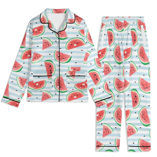 Summer Watermelon Pajama Set | Fruit Print Loungewear, Spring Stripes Pyjamas, Matching Girls Nightwear, Cute Bsf Jammies, Spring Summer Pjs