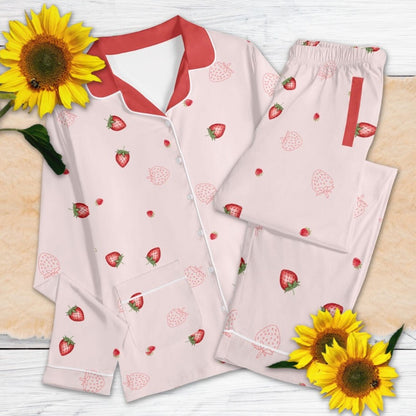 Cute Strawberry Pajama Sets | Spring Vibe Pjs, Kawaii Girls Nightwear, Teens Loungewear, Cute Jammies Set, Coquette Girls Pajama Gifts