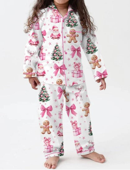 Coquette Pink Christmas Satin Pajama Set