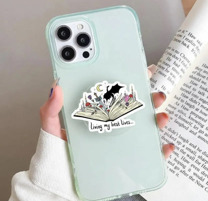 Living My Best Lives Book Magnetic Phone Grip – Fantasy Reader GripTok, Bookish Gift for Kindle & iPhone, Magsafe Phone Stand