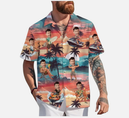 Funny Custom Face Hawaiian Shirts For Men Summer Fashion Short Sleeve