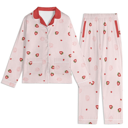 Cute Strawberry Pajama Sets | Spring Vibe Pjs, Kawaii Girls Nightwear, Teens Loungewear, Cute Jammies Set, Coquette Girls Pajama Gifts