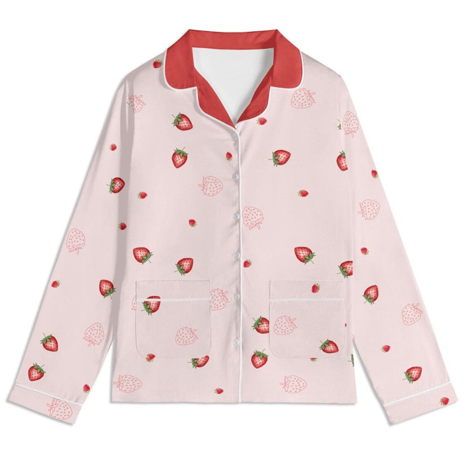 Cute Strawberry Pajama Sets | Spring Vibe Pjs, Kawaii Girls Nightwear, Teens Loungewear, Cute Jammies Set, Coquette Girls Pajama Gifts