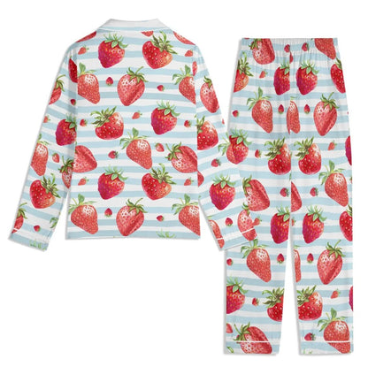 Summer Strawberry Pajama Set | Fruit Print Loungewear, Spring Stripes Pyjamas, Matching Girls Nightwear, Cute Bsf Jammies, Spring Summer Pjs